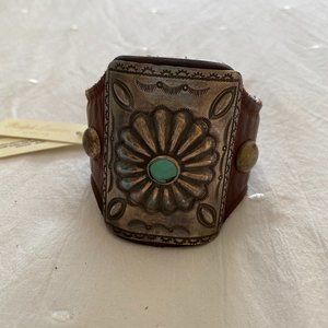 BNWT Leather Bracelet Cuff with Silver and Turquoise